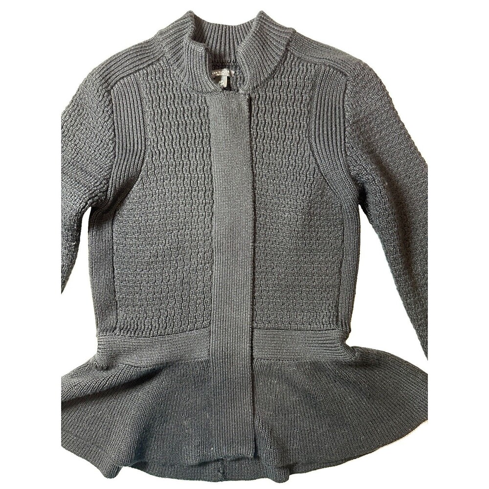 Ann Taylor Black Peplum Black Full Snap Open Heavy Cardigan Sweater Small Petite